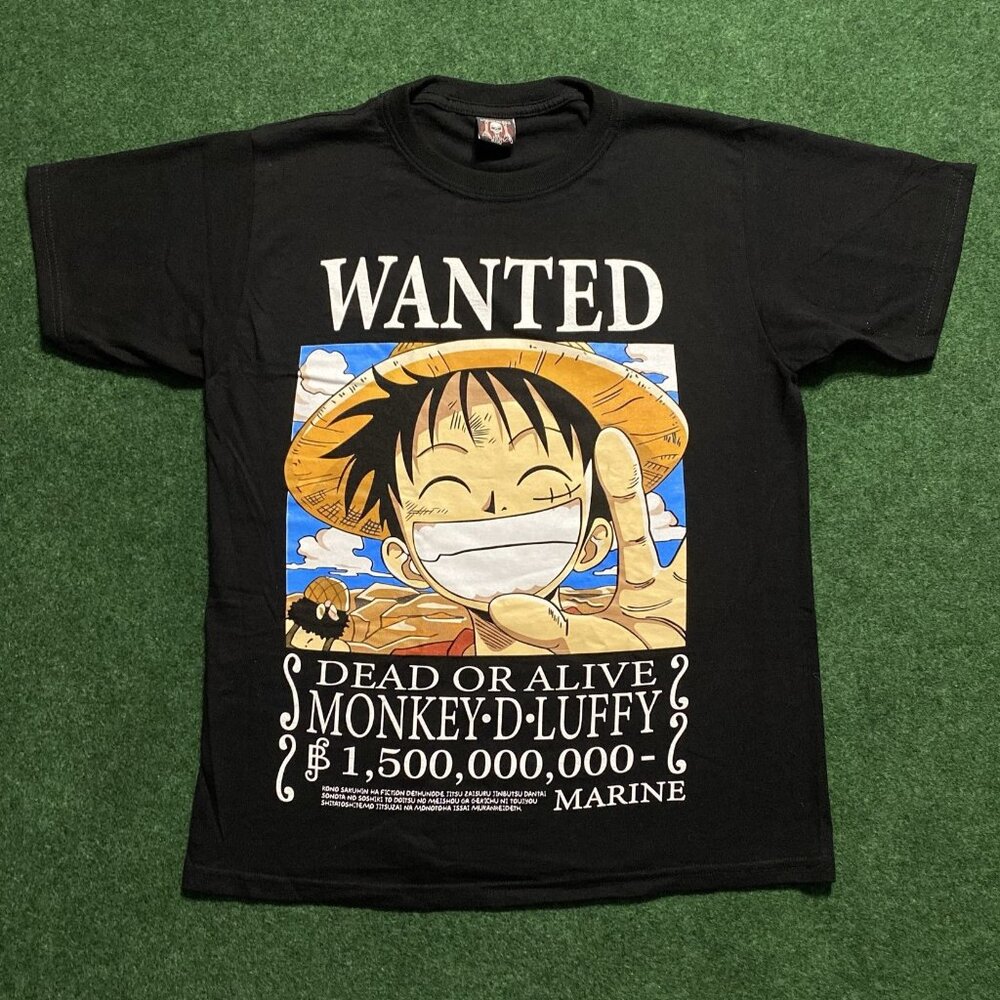 Men’s Rockstar JG One Piece LUFFY Wanted Poster Puff Print T-Shirt Medium Black